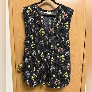 LOFT Black Floral Tunic Top